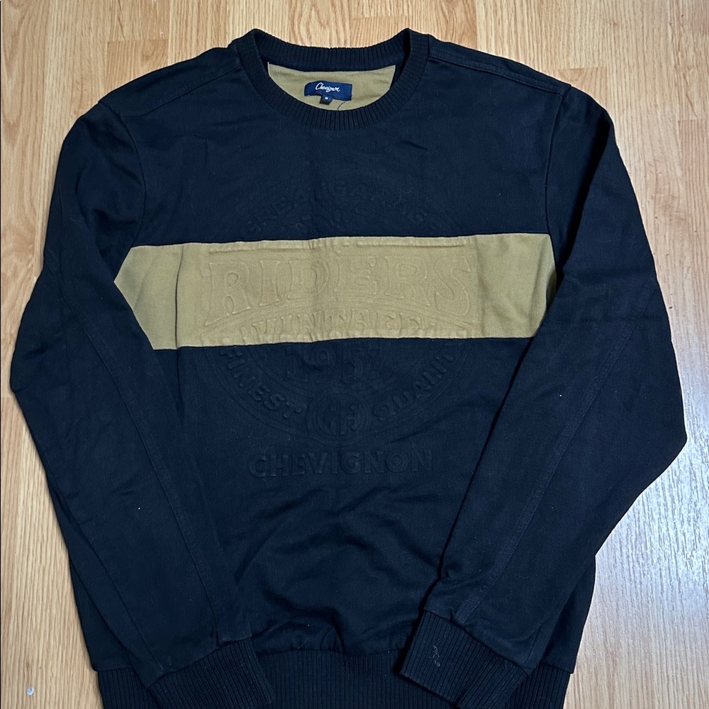 Chevignon rider France medium men’s black pullover sweatshirt designer with logo